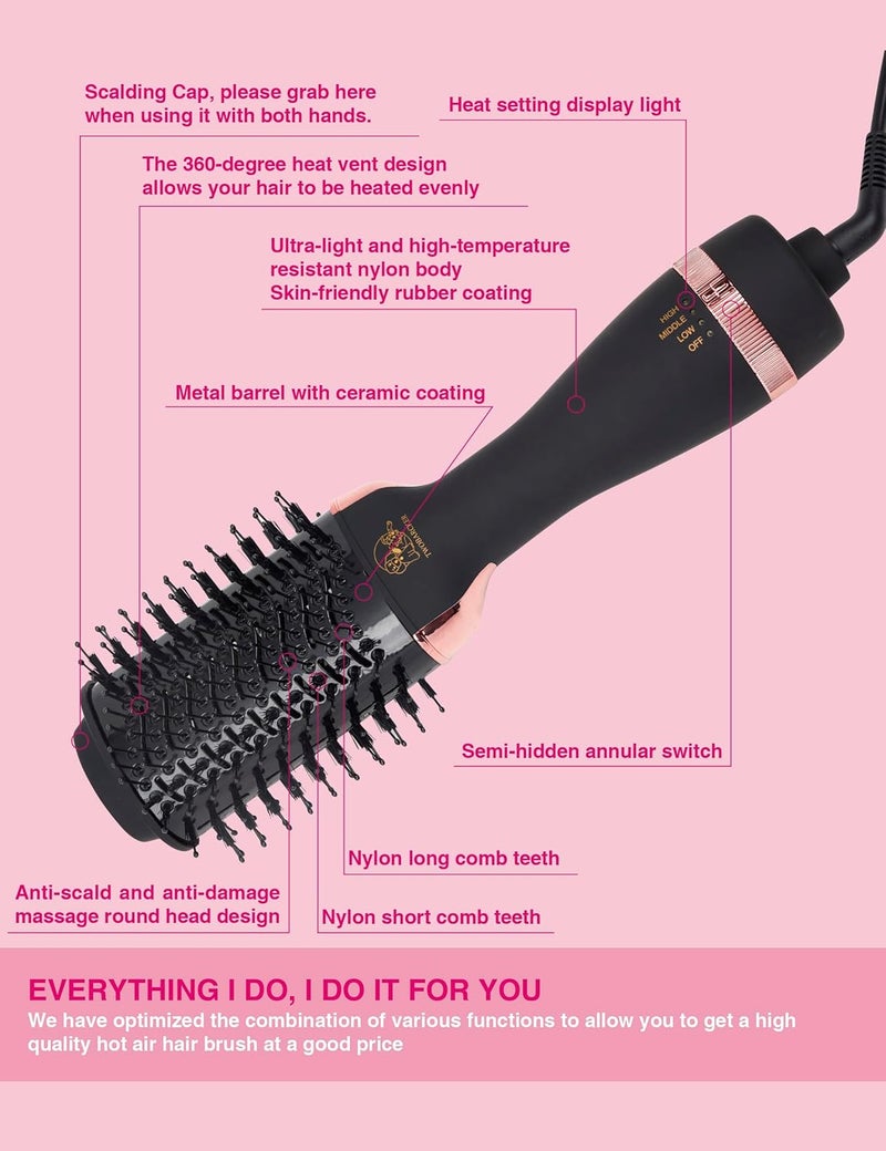 TWOBARCKER Hair Dryer Brush Blow Dryer Brush in One, 4 in 1 Ionic Hair Dryer and Styler Volumizer with Oval Titanium Barrel, Hot Air Straightener for Smooth Frizz-Free Blowout - Image 4